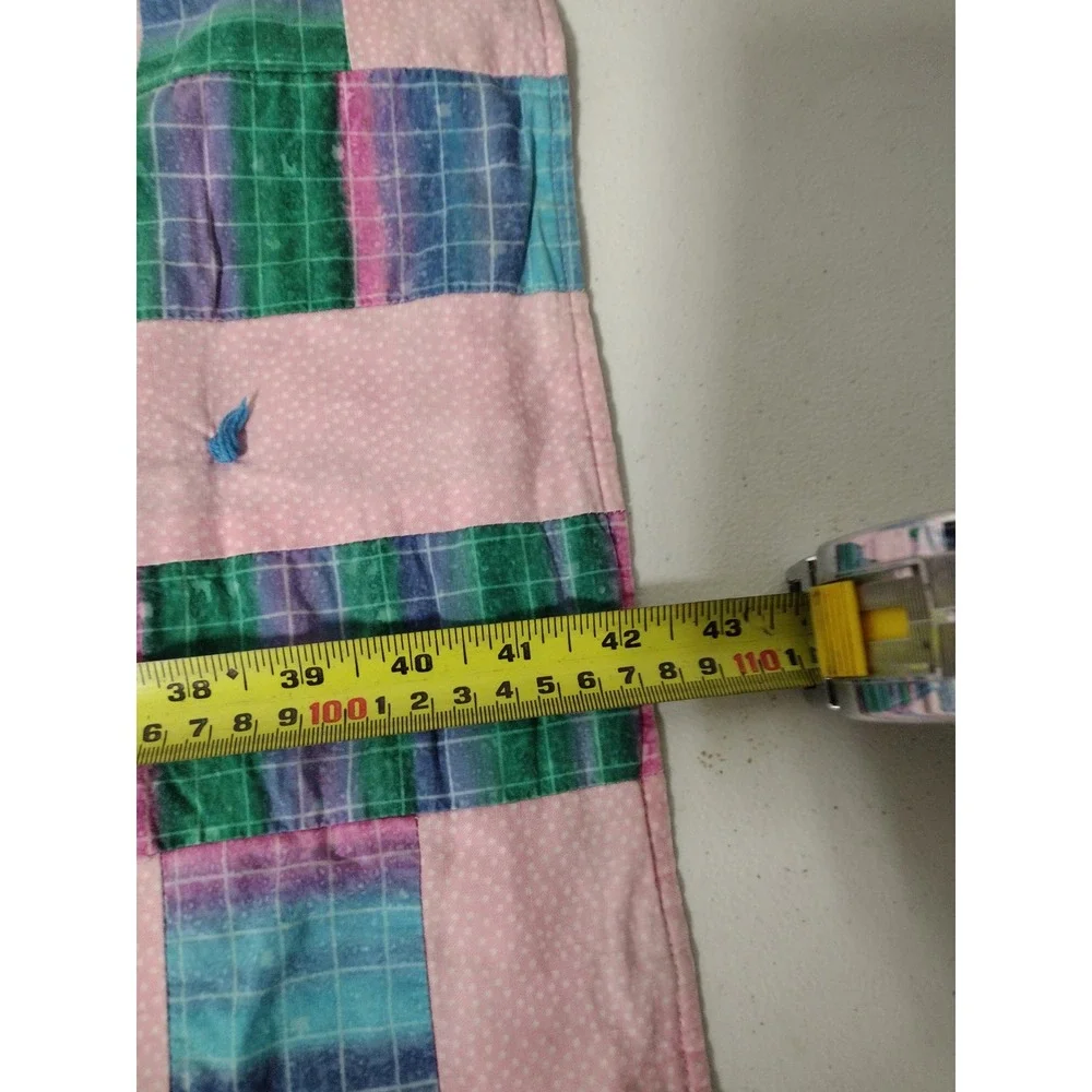 Handmade Pink Green Geometric Patchwork Kids Quilt 43x37